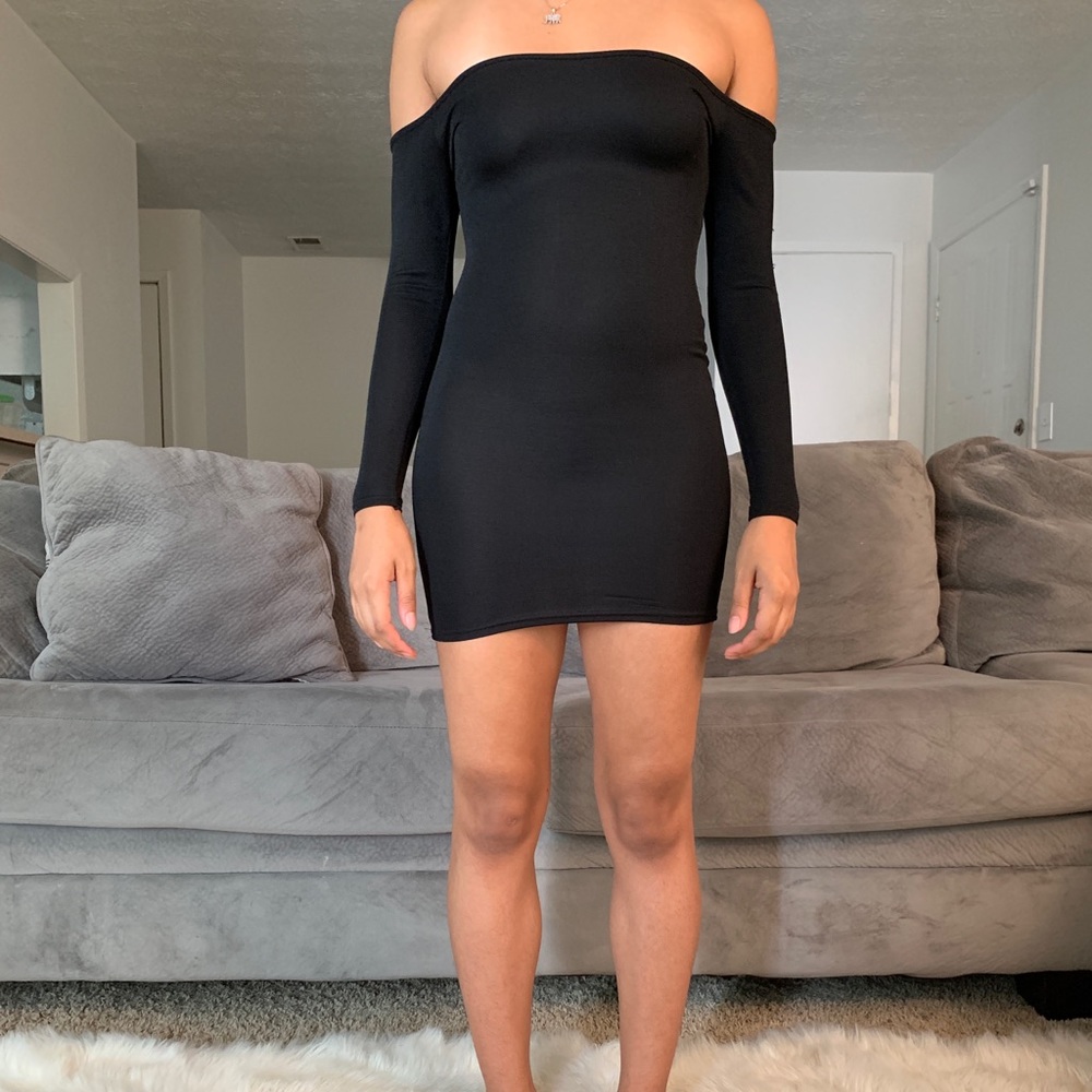 Off Shoulder Black Bardot Bodycon Mini Dress Sz 2